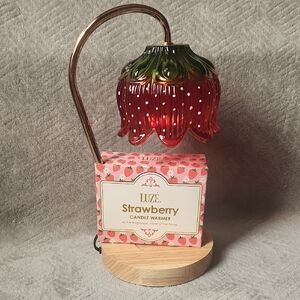 LUZÉ Cute, Summer, Strawberry Candle Warmer Lamp - Red & Green Strawberry Shade